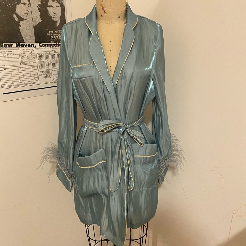 Silk feather wrap dress